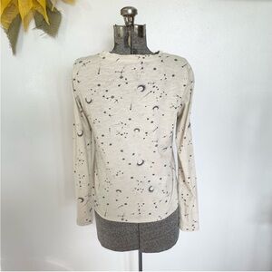 XS tan and gray, long sleeve, crewneck, moon, and star T-shirt